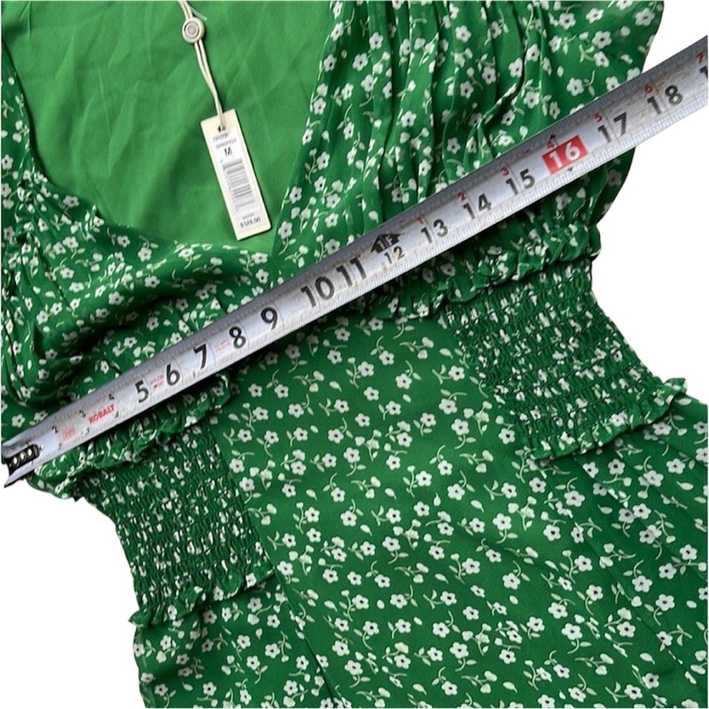 Max Studio Green Ditsy Floral Flutter Sleeve Ruffle Midi Dress Medium - Picture 5 of 6